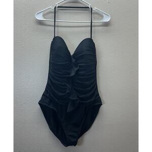 La Blanca One Piece Swimsuit Size 16‎ Black Ruched Slimming Bandeau Halter Strap